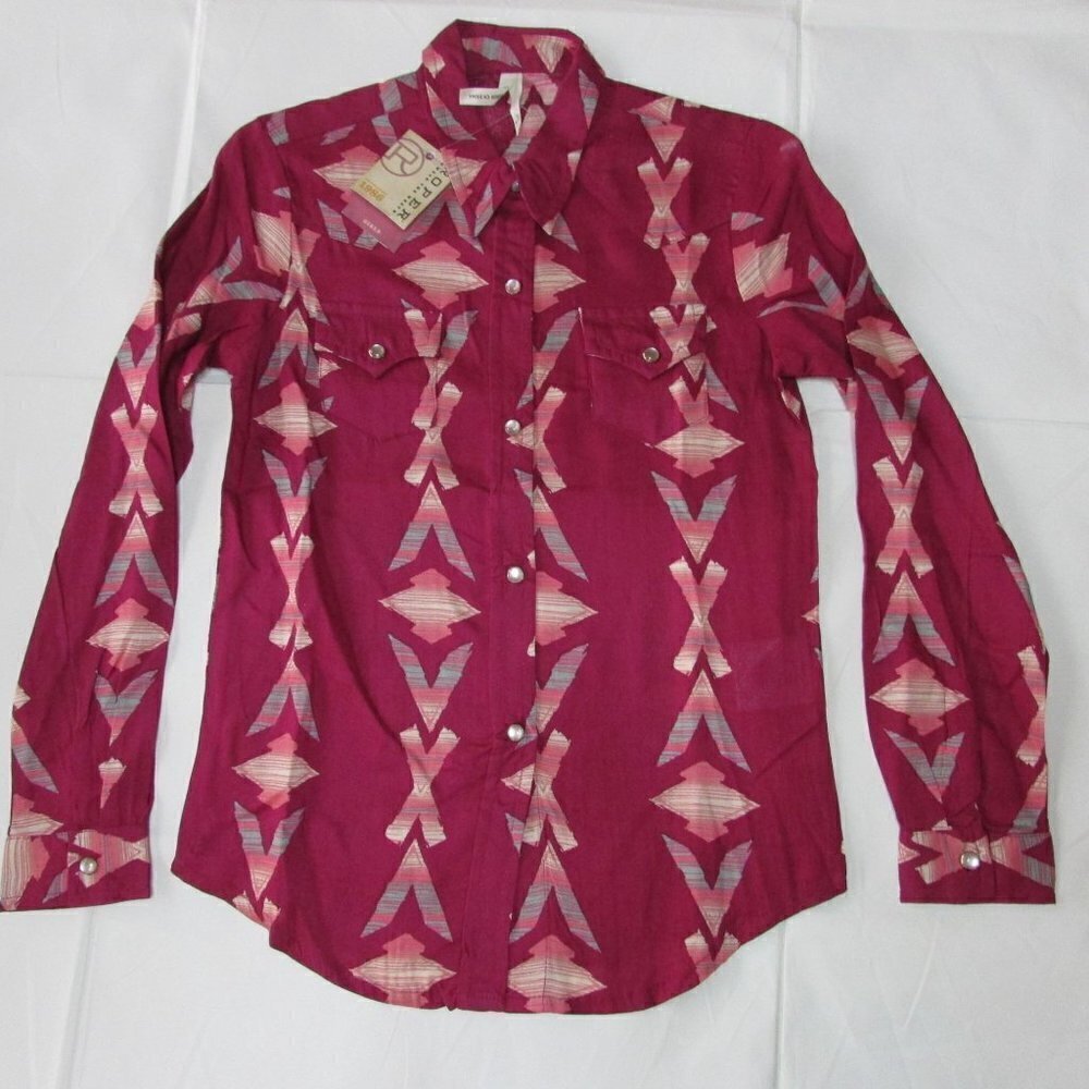 Roper Girl's Long Sleeve Aztec Print Pearl Snap Western Shirt